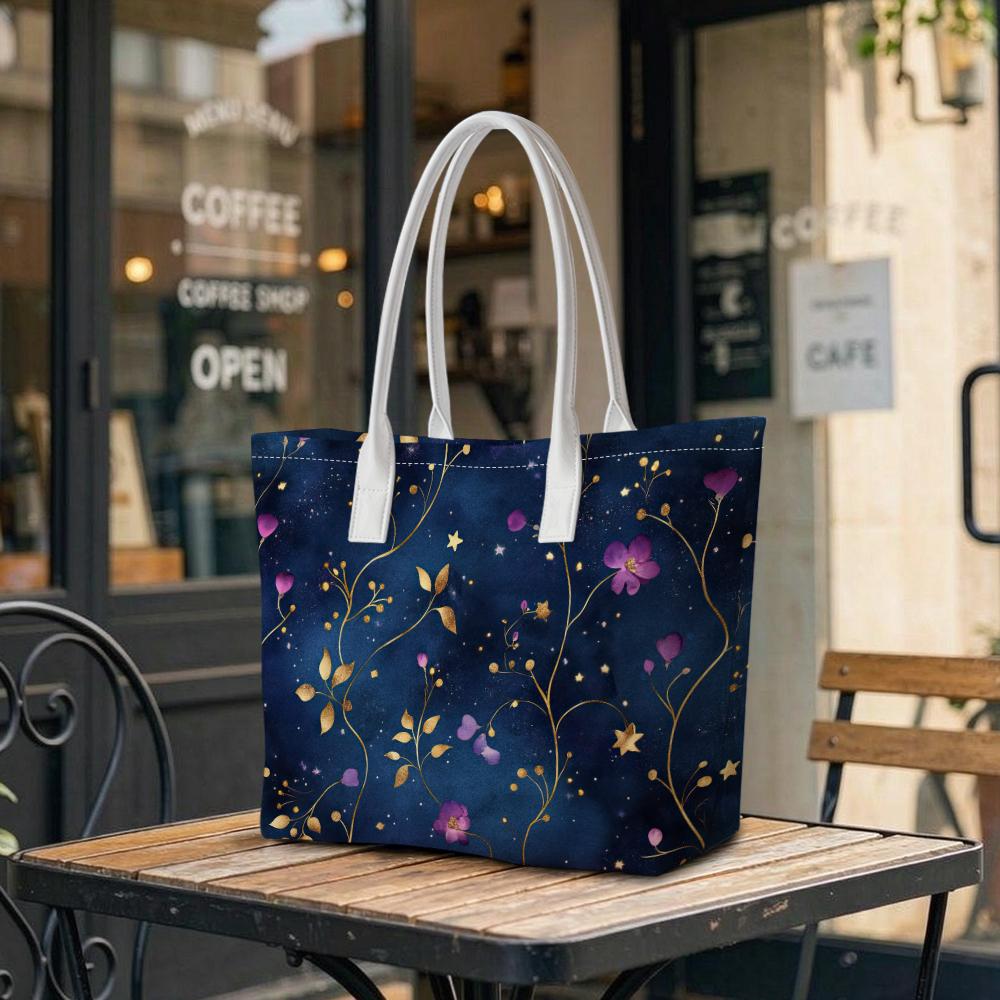Starry Floral Women Tote Bag Elegant Fashion Daily Carry Bag Casual Shopping Shoulder Bag