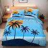 Seaside Coconut Trees Single Duvet Cover Set, Microfiber Bedding Set with Zipper Closure and 1/2 Pillowcases, for Boys and Girls