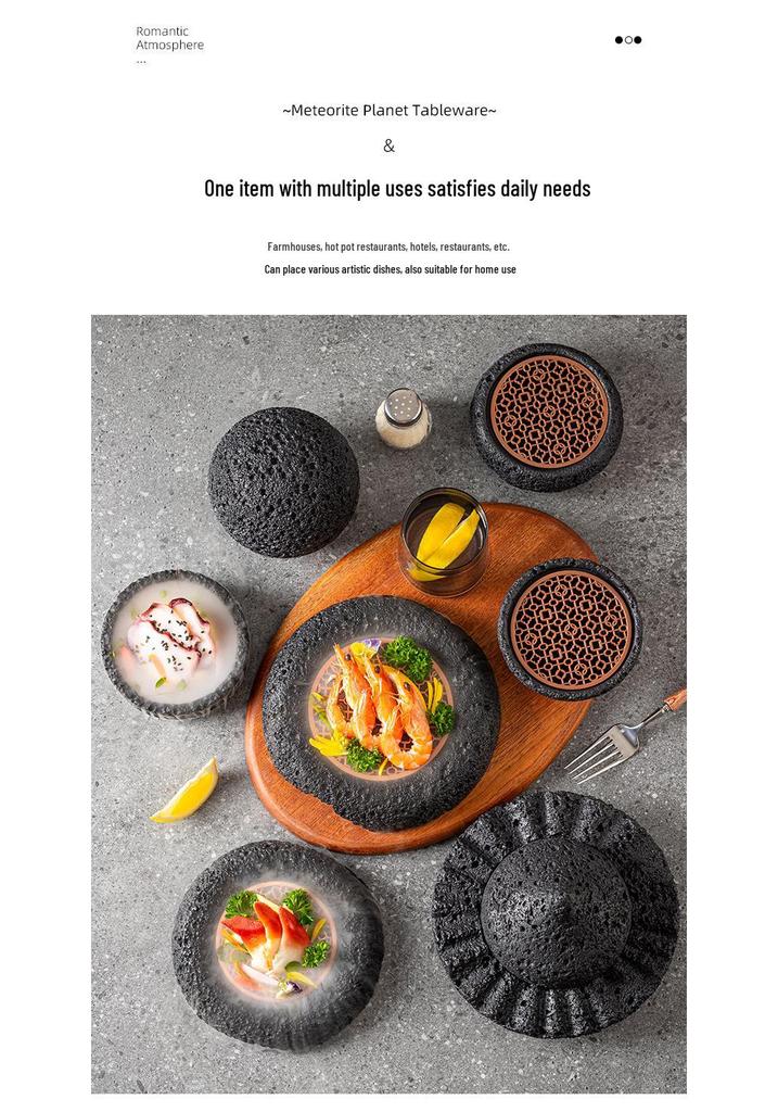 Specialty Meteorite Ball Plate - Japanese Style Creative Tableware with Dry Ice Effect