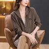 Middle-aged Women's Hooded Zipper Knitted Jacket Women's Cardigan Short Pocket Autumn New Loose Large Size