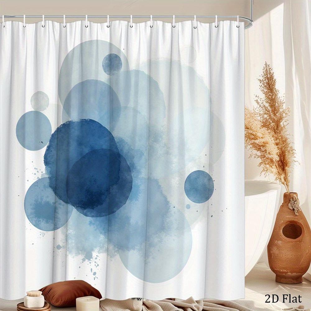 Blue Watercolor Circle Shower Curtain  Abstract Dots with Gradient Shades, Contemporary Art Bath Curtain for Elegant Home Decor