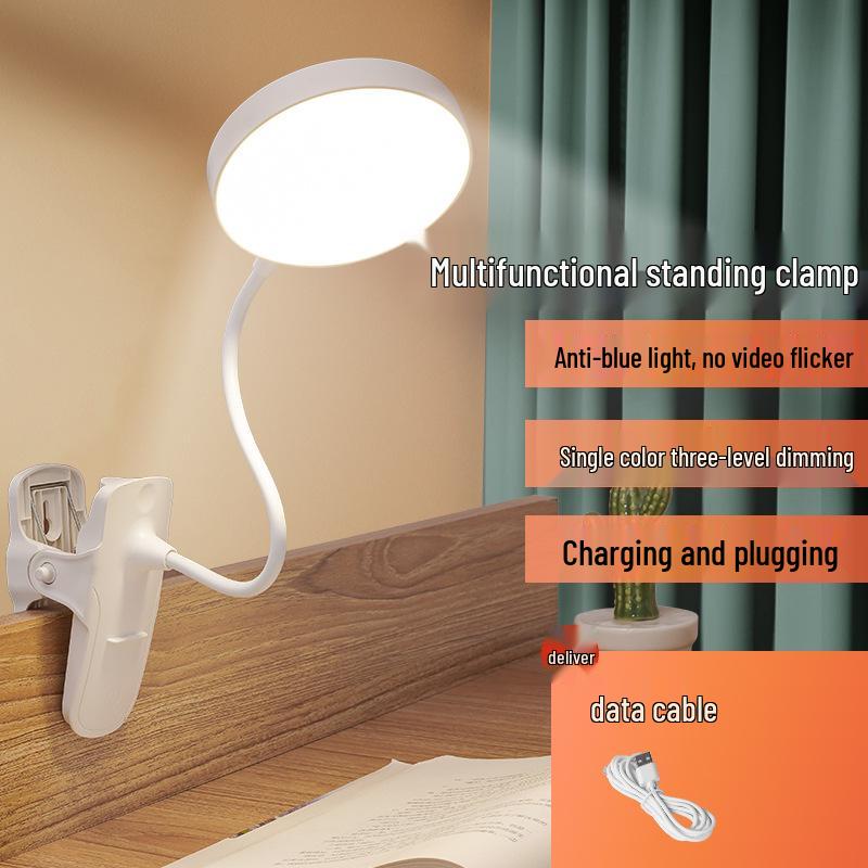 USB Rechargeable LED Clip-On Desk Lamp for Eye Protection, Ideal for Students and Bedside Use
