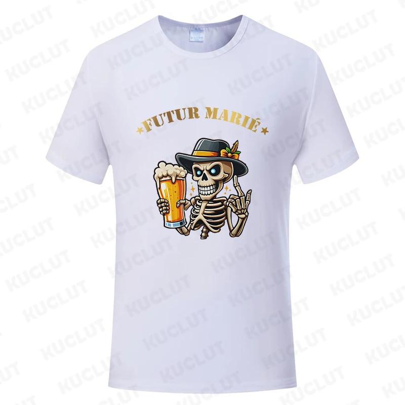 French Men's T Shirt Evg Futur Marié Team Groom Squad Shirt Wedding Best Man Tshirt Funny Single Farewell Bachelor Party Tees