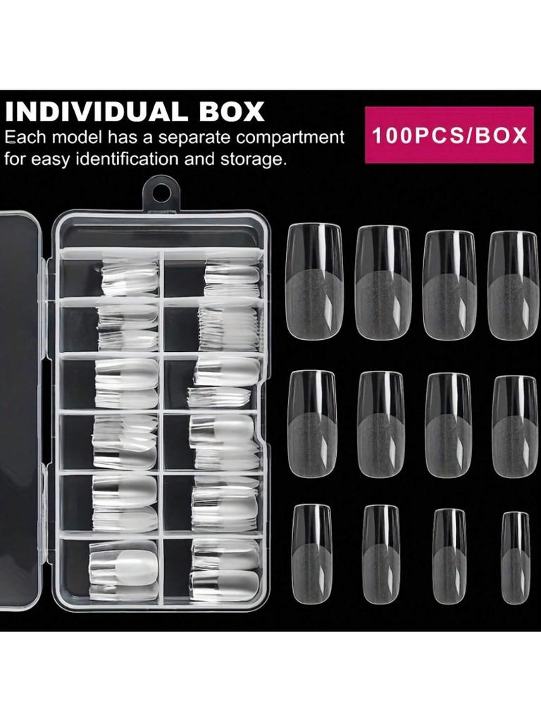 120Pcs Clear Full Cover Square Acrylic False Nails 12 Sizes French Nail Tips For Extension Salon DIY