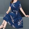 Rochie Midi de Damă cu Gât Rotund, Mânecă Scurtă, Linie A, Talie Largă, Mărimi Mari, Imprimeu Floral, Casual, de Vară, pentru Mame