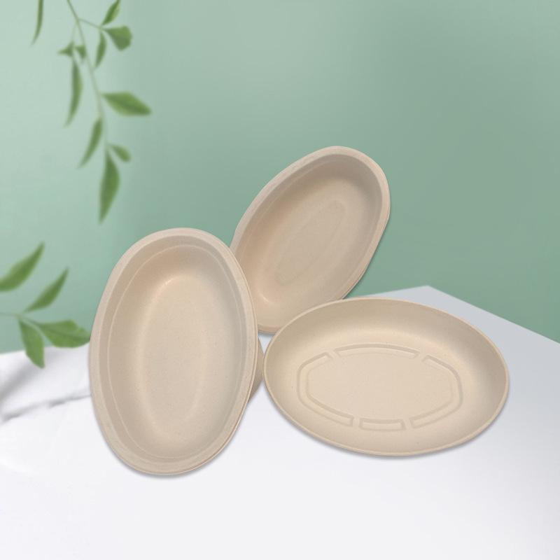 Disposable Eco-Friendly Oval Bagasse Plate/Bowl, 800ml, Microwaveable