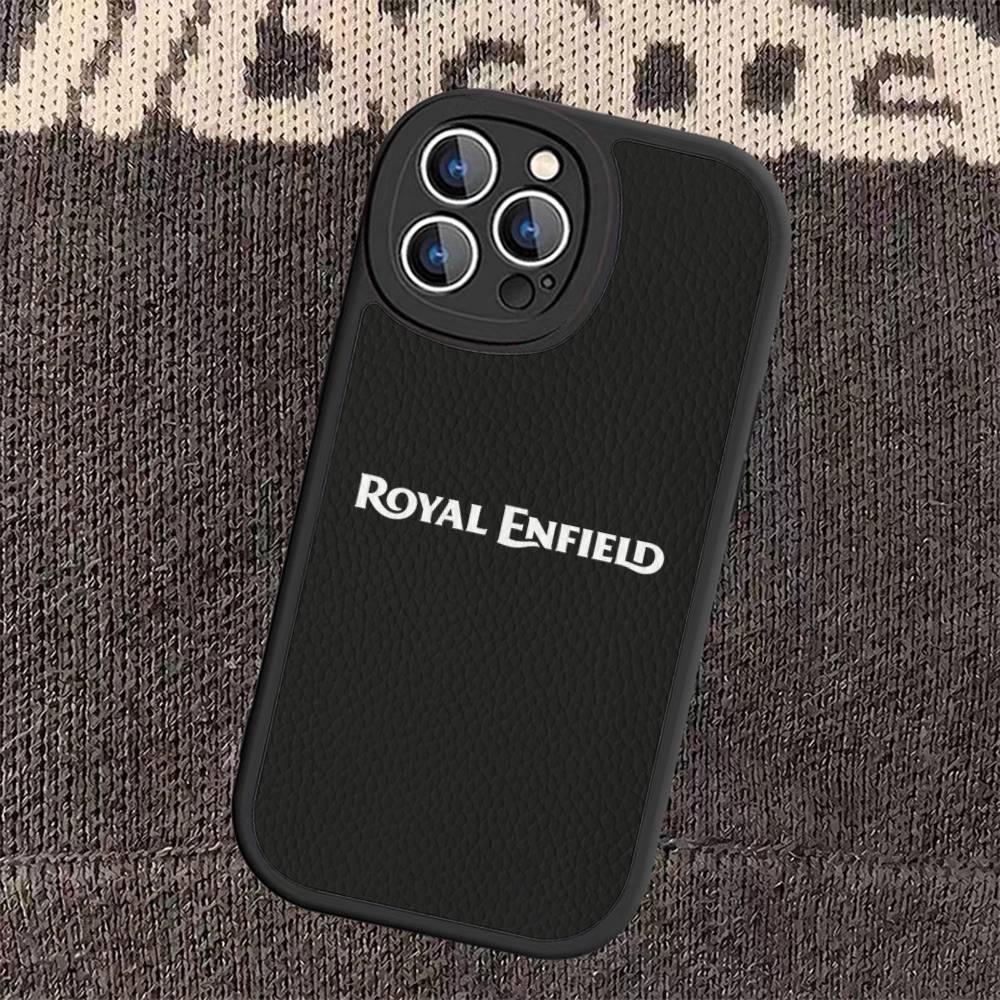 R-ROYALS E-ENFIELDS Logo Leather Phone Case For iphone 16 15 14 Plus 13 12 11 Pro Max Case