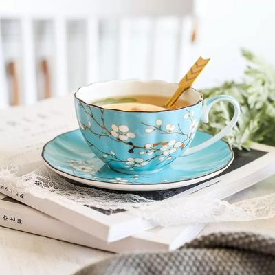 Set Cești de Cafea și Farfurioare din Porțelan Albastru Cești de Ceai Bone China Cești de Cafea cu Model de Prune