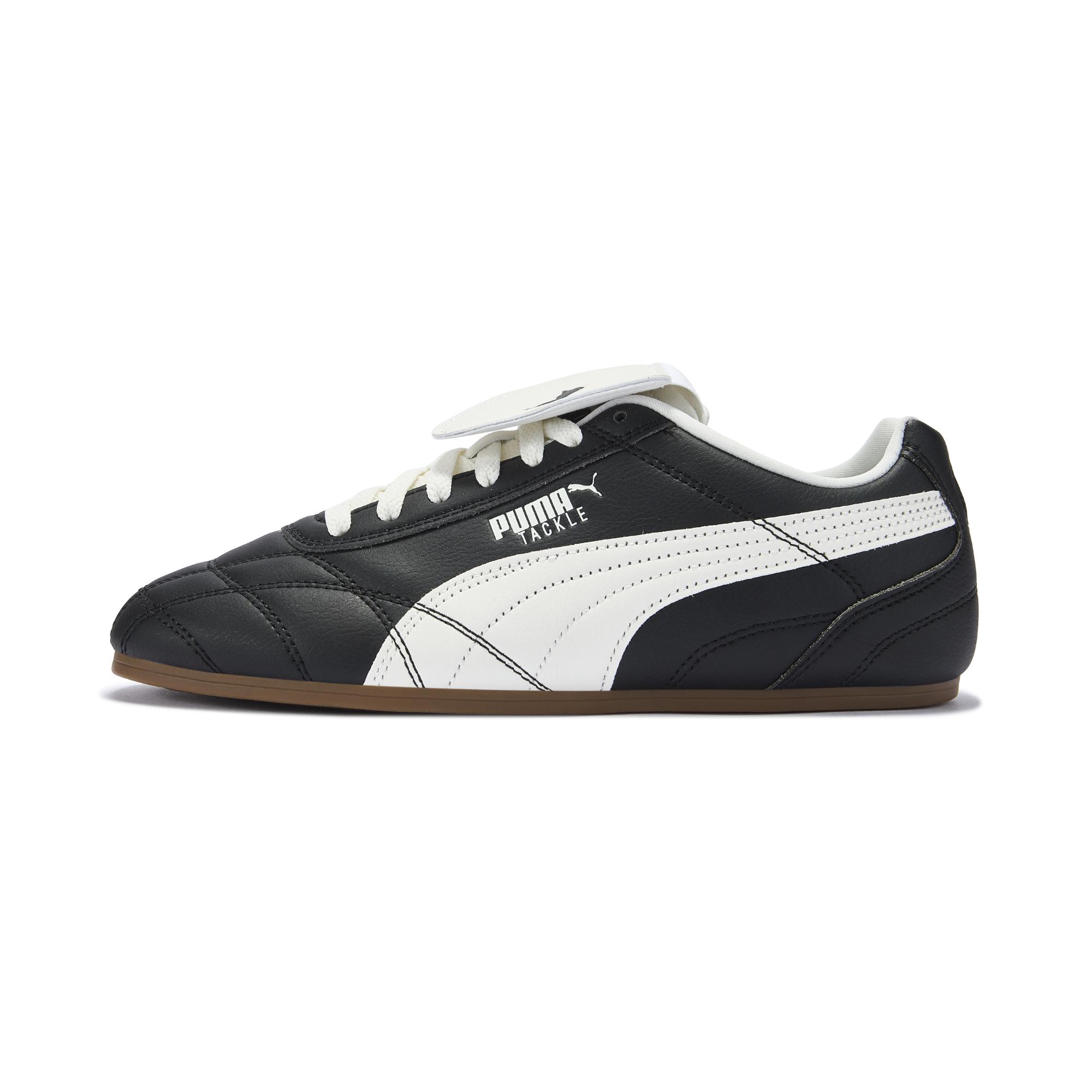 

Puma Tackle Retro Leather Color Block Round Toe Thin Sole Unique Tongue Design Casual Shoes Unisex sneakers Black 408535-01 36