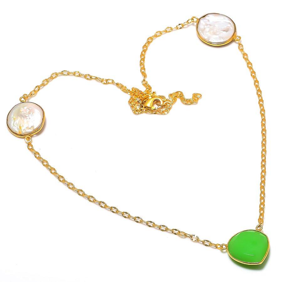 

Blister Pearl Gemstone Handmade 925 Sterling Silver Jewelry Necklace 18 GK-557