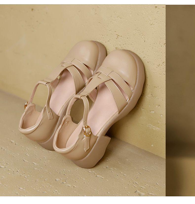 

2025 лето новый ретро пряжка на одном слове универсальные легкие с открытым носком японские полые мягкая подошва сумка на голову римские сандалии женские толстый каблук 37 хаки