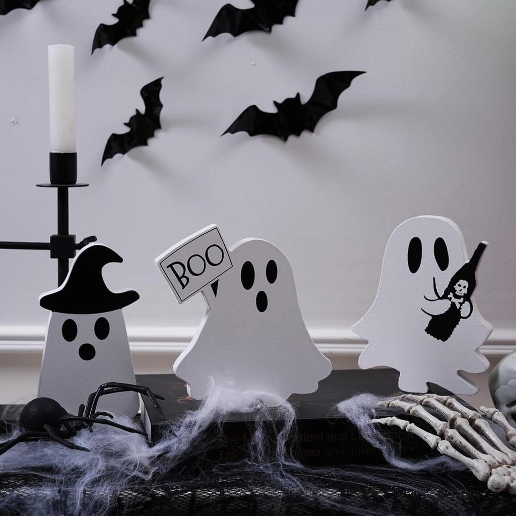 Spooky Halloween Ghosts Adorable Wooden Table Centerpiece Tiered Tray Decoration Desk Ornament Art Craft Party Favor