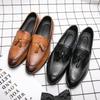 British Style Men's Pointed Toe Leather Tassel Shoes - Large Size Business Casual & Formal Office Wear