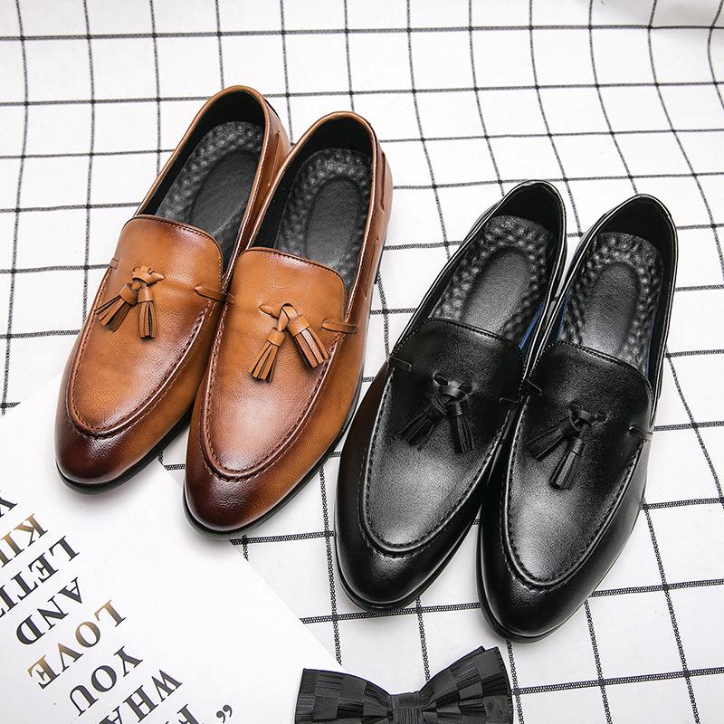 British Style Men's Pointed Toe Leather Tassel Shoes - Large Size Business Casual & Formal Office Wear