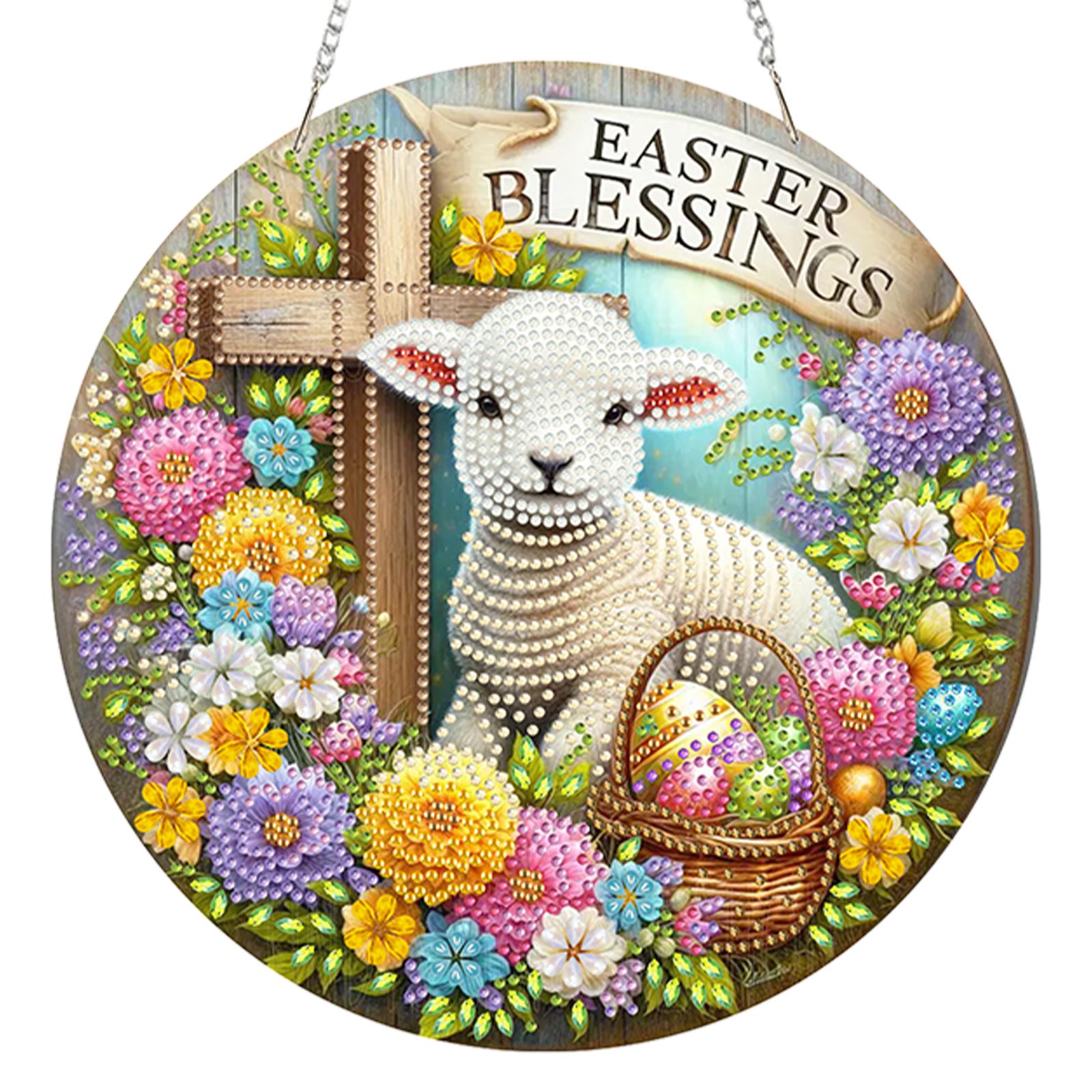 

Easter DIY 2D Flat Acrylic Hanging Diamond Art Kits Diamond Painting Rhinestone Pendant for Home Garden Wall Decoration