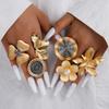 6/7 Pcs/Set Vintage Exaggerated Flower Rings for Women Punk Geometric Gold Silver Color Adjustable Rings Set Finger Ring Jewelry