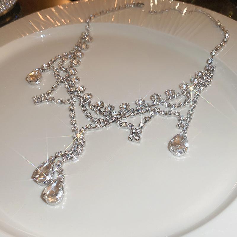 Elegant Full Diamond Tassel Necklace & Sweater Chain Set - Luxurious Cold Style Jewelry