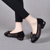 Round Head Flat Bottom Women's Spring and  Bow Mesh Splicing Small Single Shoes Black Sheepskin Women's Shoes