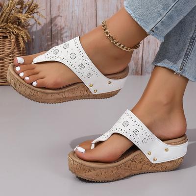 Women's Chunky Wedges Flip Flops Hollow Out Thick Bottom Clip Toe Sandals Women Summer Non Slip Platform Beach Slippers Woman 42