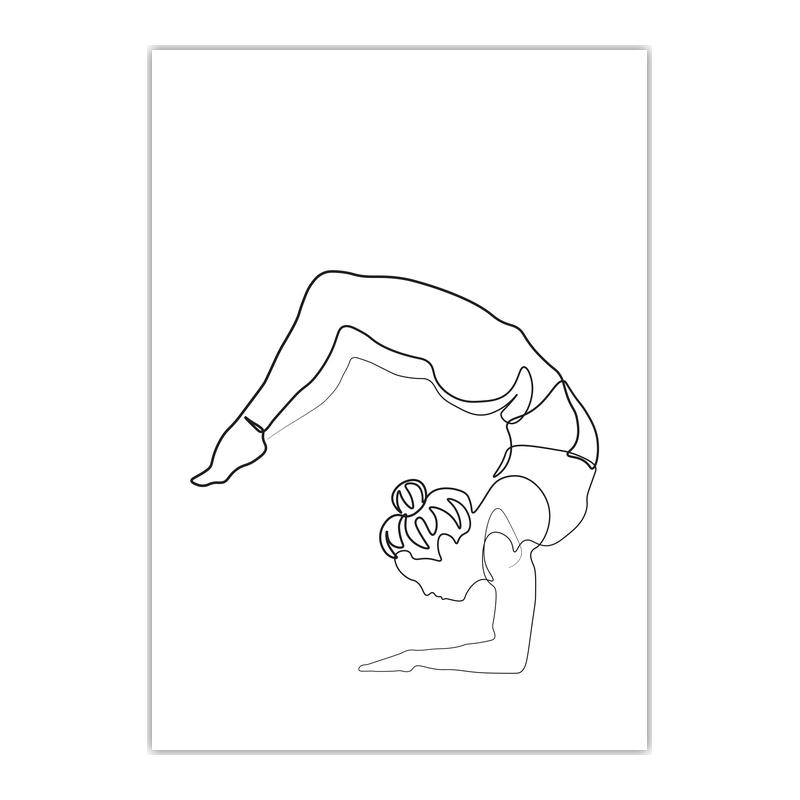 Black White Line Wall Art, Modern Woman Yoga Canvas Painting, Nordic Minimalist Poster Print for Living Room Bedroom Wall Decor