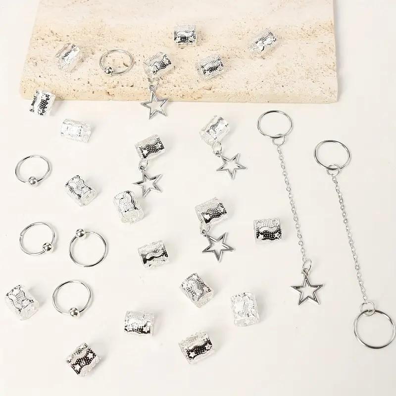 30 Stück Schmutziger Zopf Perücke Legierung Zopf Haaraccessoires Haarverlängerung Ring Ausgehöhlter Stern Anhänger Personalisiert