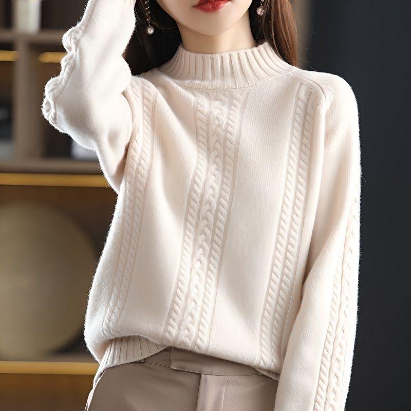 Suéter de Punto Trenzado para Mujer Otoño Invierno Suéter Grueso de Color Sólido Suéter Jersey Casual Holgado Adelgazante Suéter de Punto