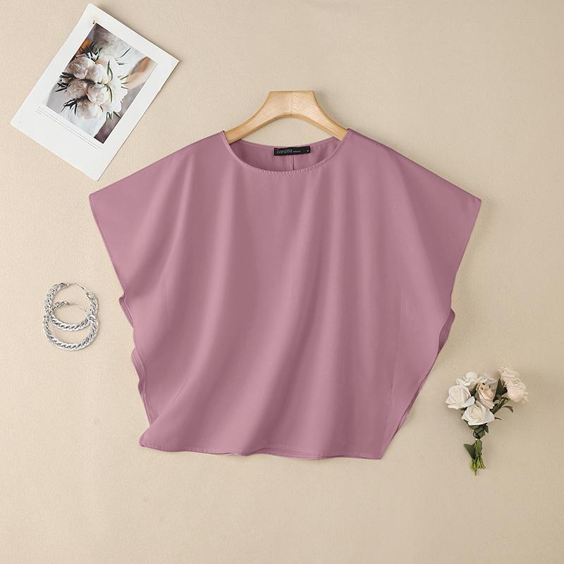 ZANZEA Women Casual Round Neck Summer Short Sleeve Blouse