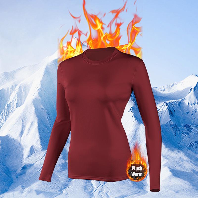 Damen Warmes Schnelltrocknendes Set mit Fleece-Futter: Langarm-Oberteil und Hose für Zuhause & Outdoor Herbst/Winter Fitness