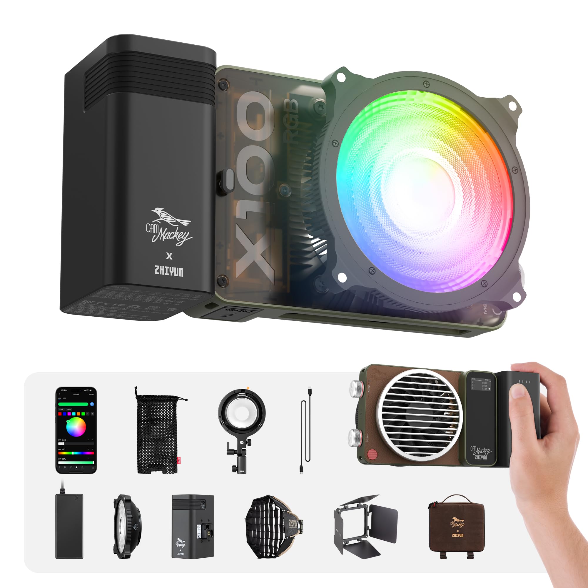 

ZHIYUN MOLUS X100 RGB PRO Flagship 100W Video V2 Upgraded Professional Photography Portable Continuous Output Weighs Just Ideal for YouTubers and TV