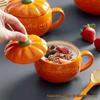 Chic Pumpkin Ceramic Mug with Lid & Spoon - Trendy, High-Value Breakfast Cup for Women