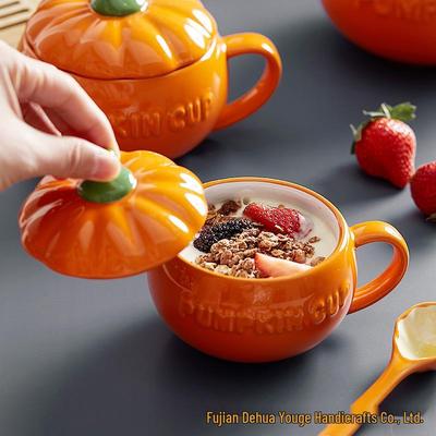 Chic Pumpkin Ceramic Mug with Lid & Spoon - Trendy, High-Value Breakfast Cup for Women