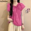 VONDA Women Summer Lace-up Neck Batwing Sleeveless Solid Casual Ruffled Tank Tops