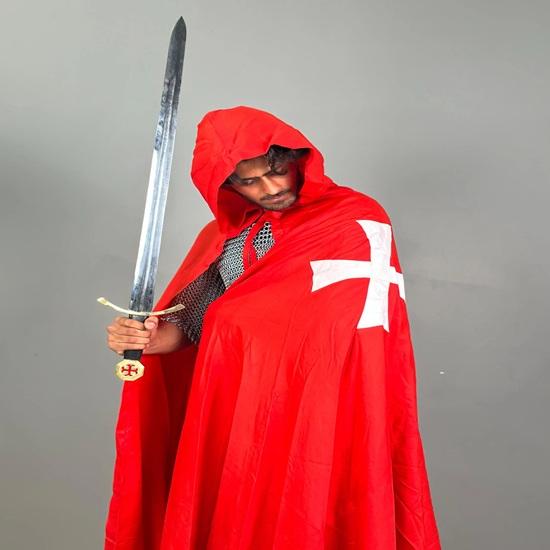 Red Templar Cloak Holy Cross Templar Crusader Cloak Upper Inner with Chainmail Medieval Knight Armor Cloak LARP Cosplay Costume