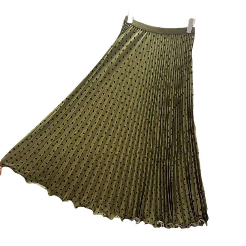 Summer 2025 New Chiffon High Waist and Thin Pleated Polka Dot Medium and Long Skirt Femininity Fashion A-shaped Skirt