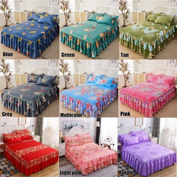 11 kleuren Single/twin/full/queen/kingsize Bed Rok Kussenslopen Set Elegante Sprei Bloemenpatroon Geborsteld Microfiber Verstoorde Lakens