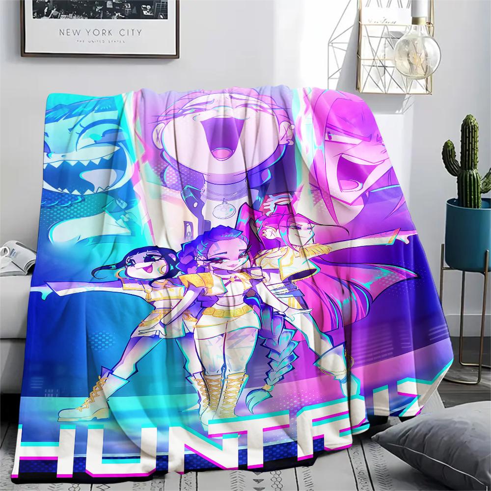 1PC Kpop Demon Hunters Print Flannel Blanket, High quality All Seasons, Home Decor, Warmth and Comfort, Perfect for Christmas Gifts
