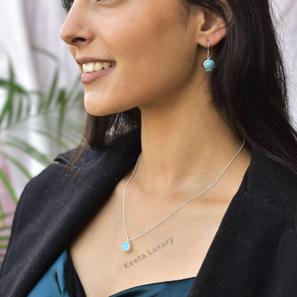 Raw Turquoise necklace Healing crystal necklace Raw gemstone minimalist necklace for women Sterling silver handmade necklace Unique gift