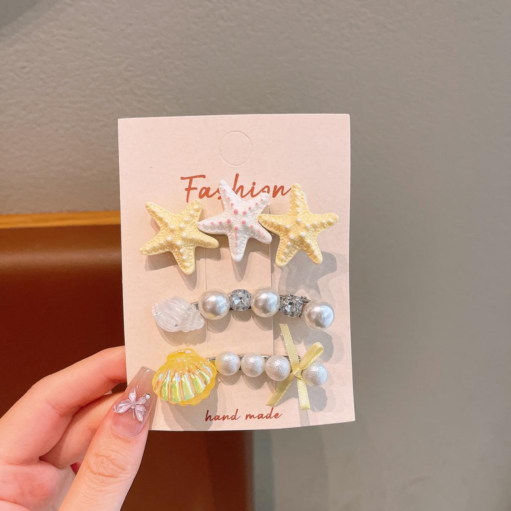 Summer Ocean Starfish Shell Hairpin Cute Children'S Hairpin Duck Beak Clip Pearl Hair Accessories Headgear Clip Girl