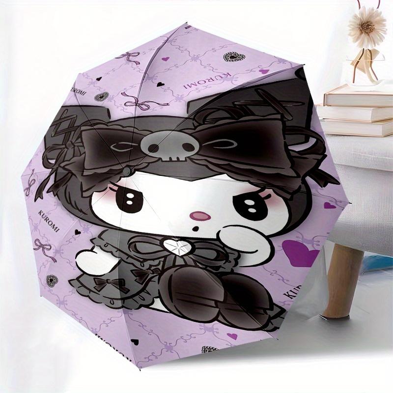 Kuromi,Gothic Automatic Folding Umbrella-Simple 8-Rib Design, Bright Cartoon Pattern, Durable Iron Frame, Suitable For Travel, Outdoor, Beac