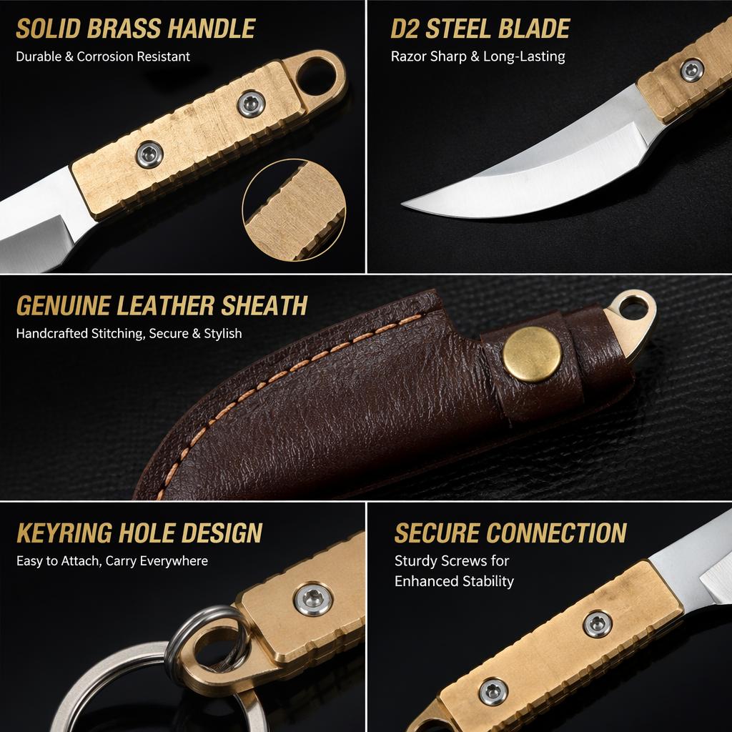 Mini Brass Stainless Steel Knife Portable Utility Knife Survival Safety Knife Keychain Pendant Small Tool Envelope Bottle Open