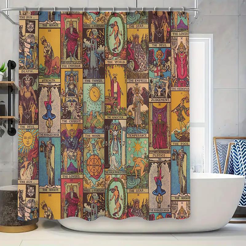 

Gothic Tarot Shower Curtain Witchy Decor Home Decor Pagan Mystical Dark Academia Tapestry Wall Hanging Room Divider W60H190(CM)-1 Pcs