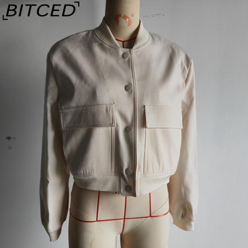 BITCED Spring Women's Oversized Pocket Jacket with Stand Collar