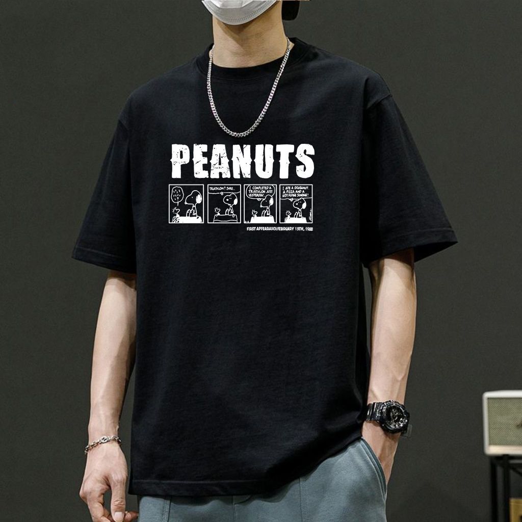 Peanuts Mans Short Sleeves T-shirt O-neck Cotton Casual Pullovers Tee