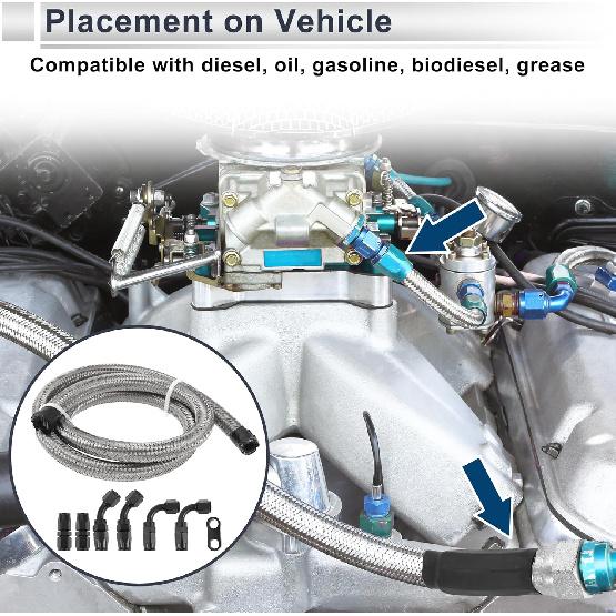 AN-6 Fuel Line Kit 3ft Vacuum Hose Automotive Fuel Hose Adapter 90 Degree Adapter 45 Degree Adapter 1 Set CPE Stainless Steel Braiding