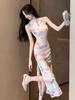 New Chinese national style improved cheongsam young girl sexy temperament celebrity sleeveless neck dress