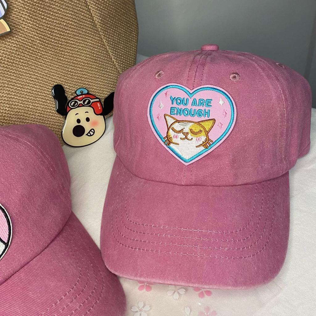 Pink Love Cat Baseball Cap Female Curved Brim Soft Top Cap Cute Hat Trendy Female Sun Protection Shade Show Small Face