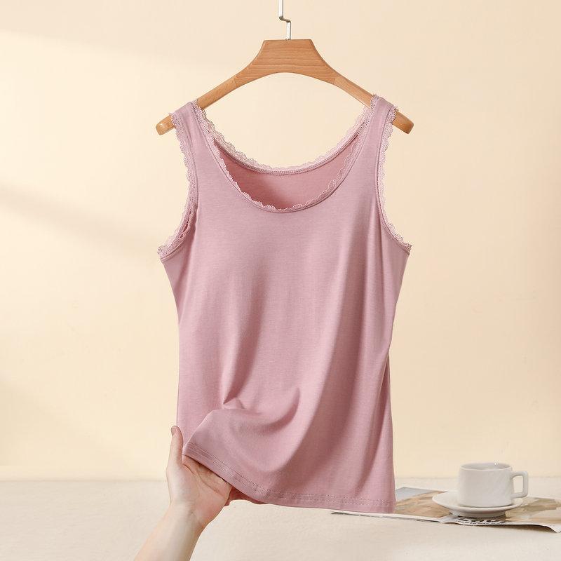 Plus Size L to 4XL Bra Padded Tank Tops Women's Lace Trim Camisole Bralette Casual Daily Layering Underwear Sleeveless Tee Tops