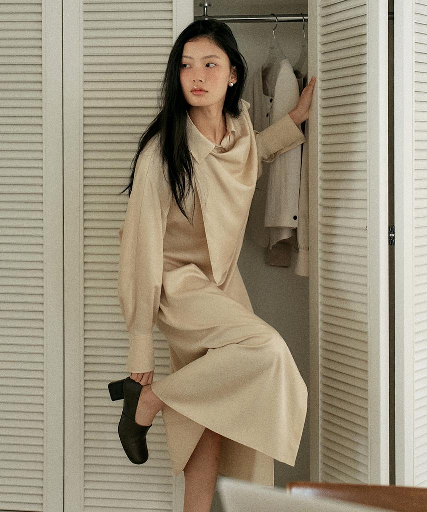 TOWAV Layer Shirt Dress_Cream Yellow