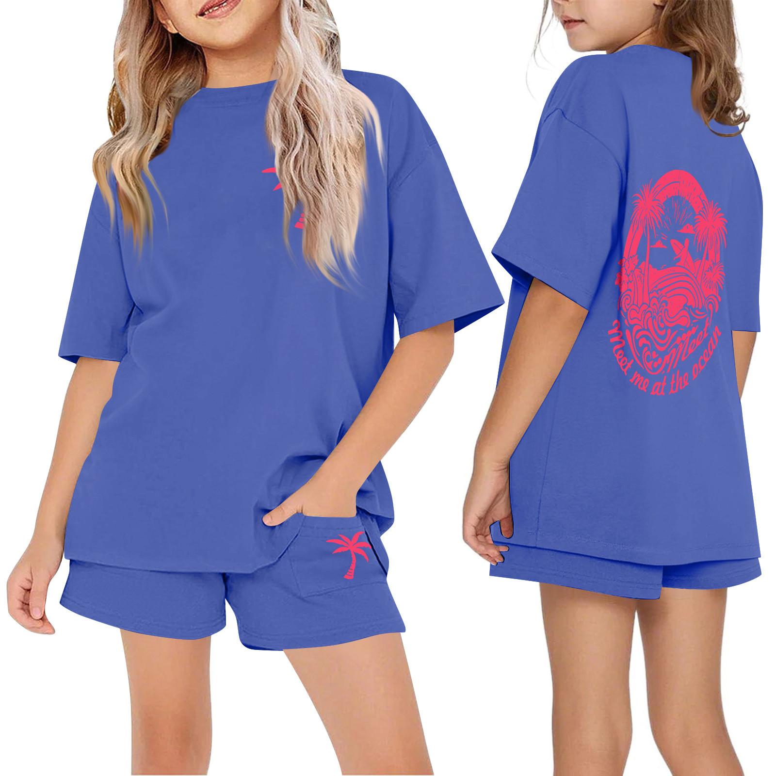 

Детская летняя спортивная футболка и шорты, комплект из 2 предметов, спортивный костюм, короткий рукав, укороченный топ с буквенным принтом и комплект одежды 160