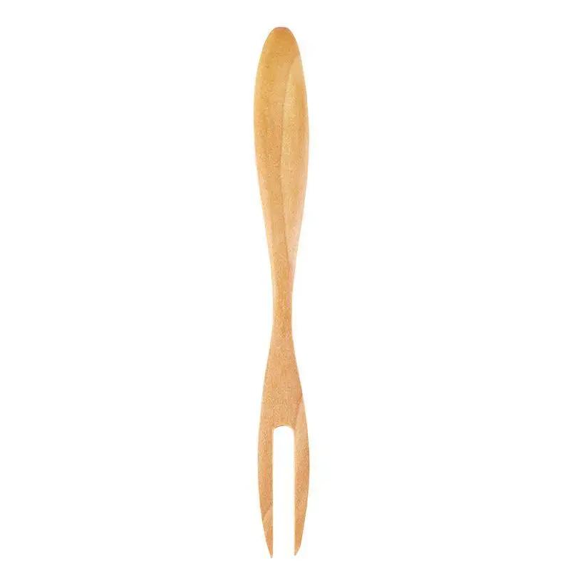New Fruit For K Wooden Two-Tine Fork Tableware Multiple Use Snack Cake Dessert Forks Cafeteria Restaurant Flatware Kitchen Spaces Tool
